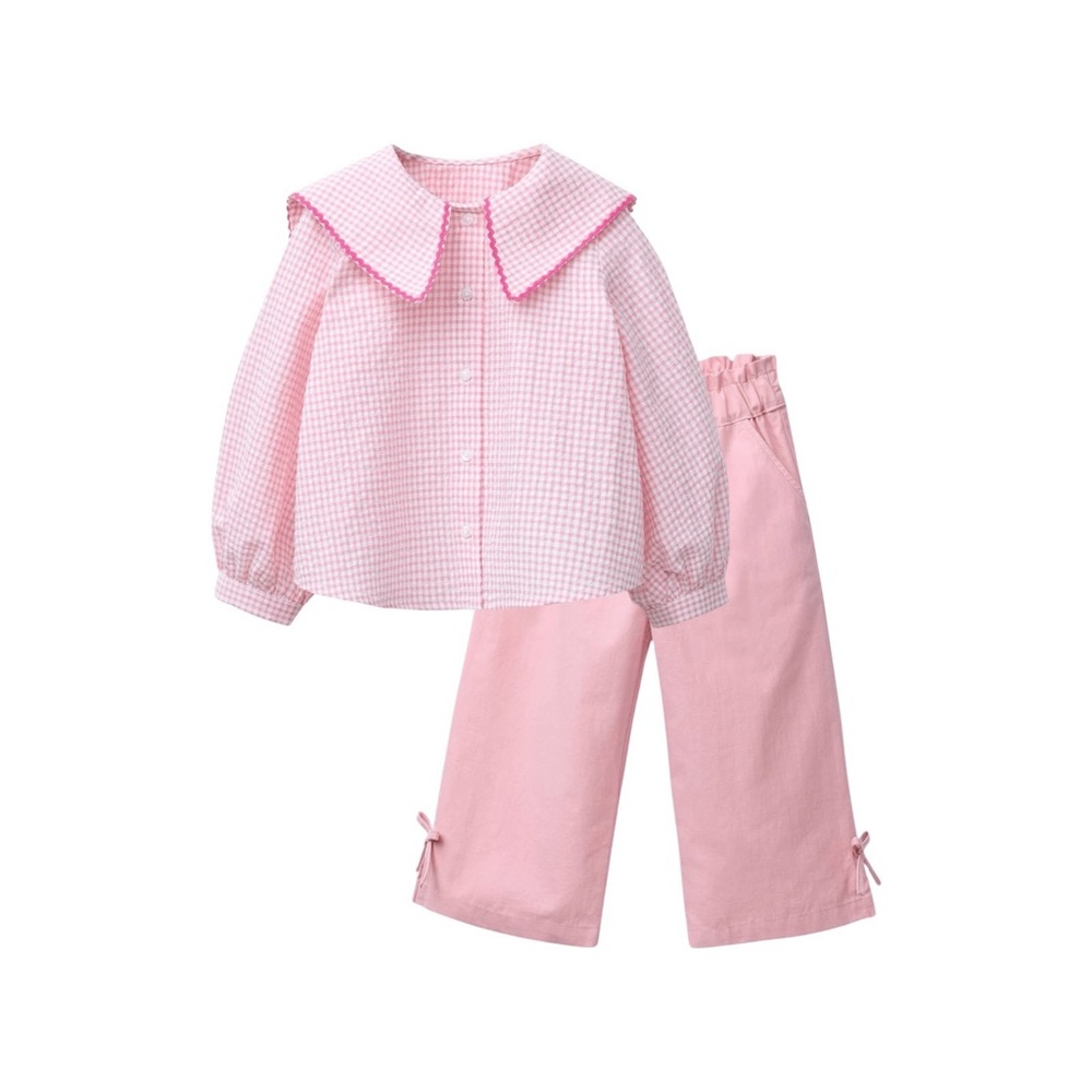 Zara Girls Pink Gingham Button-Up Blouse with Peter Pan Collar - Size 5 - Picture 5 of 9